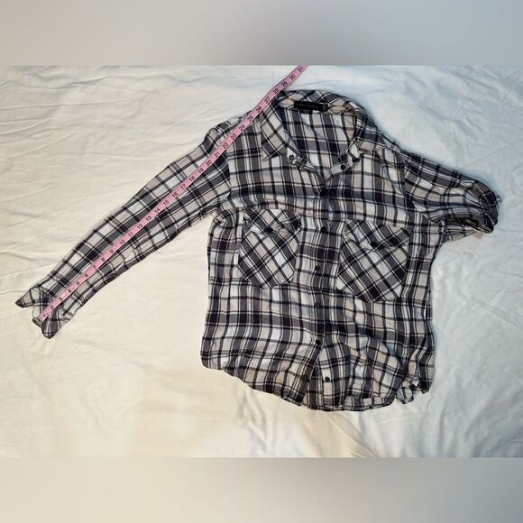 Sanctuary Plaid Boyfriend Shirt Button-Up Black/White Checkered Flannel Size S - Picture 11 of 11